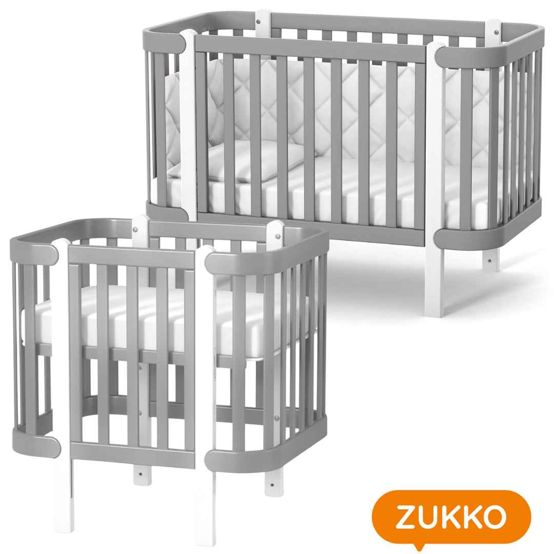 Dětská rostoucí postýlka Zukko Gekko Kids. Kolébka a postýlka 2v1. Seda / bila